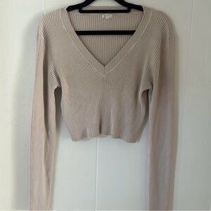 Garage Light Beige Ribbed Knit Top